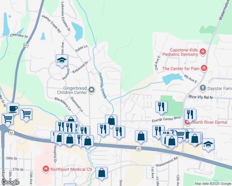 map of restaurants, bars, coffee shops, grocery stores, and more near 320 39th Street in Northport