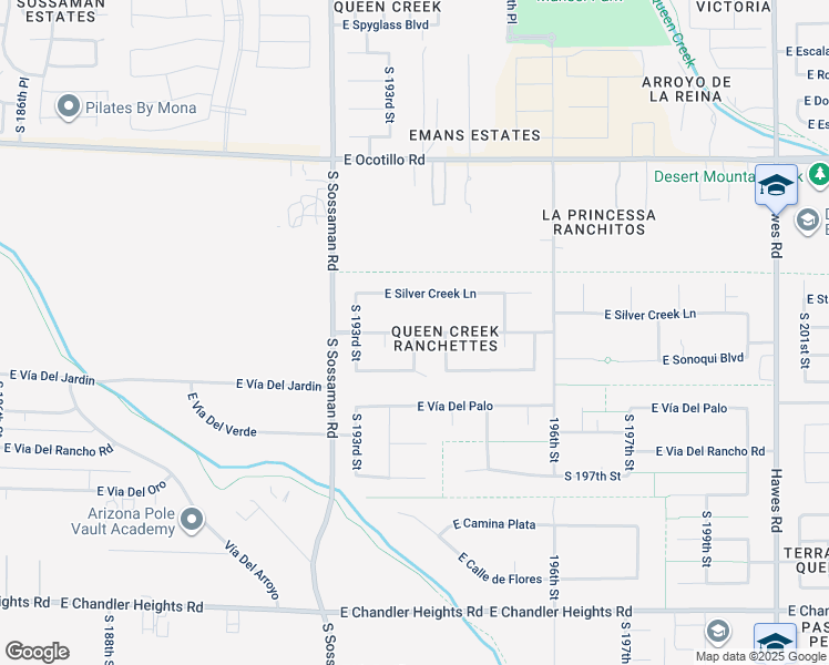 map of restaurants, bars, coffee shops, grocery stores, and more near South 194th Street in Queen Creek