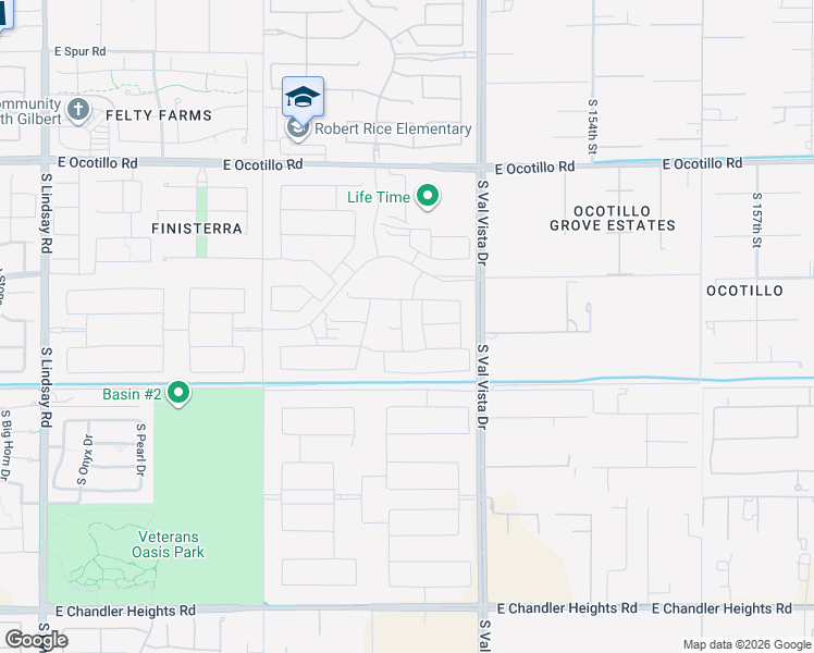 map of restaurants, bars, coffee shops, grocery stores, and more near 22200-22276 South Val Vista Drive in Gilbert