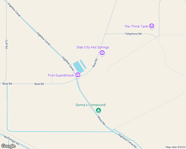 map of restaurants, bars, coffee shops, grocery stores, and more near Beal Road in Calipatria