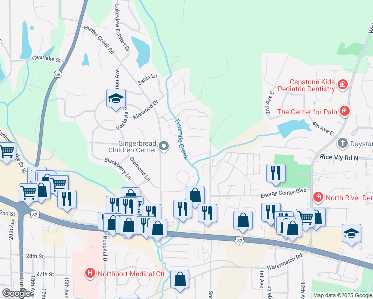 map of restaurants, bars, coffee shops, grocery stores, and more near 435 39th Street in Northport