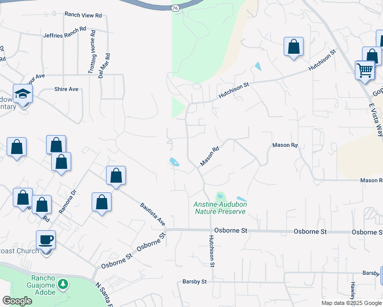 map of restaurants, bars, coffee shops, grocery stores, and more near 2735 Hutchison Street in Vista