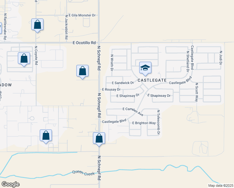 map of restaurants, bars, coffee shops, grocery stores, and more near 3664 East Shapinsay Drive in San Tan Valley