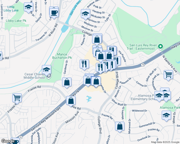 map of restaurants, bars, coffee shops, grocery stores, and more near 4779 Yuma Avenue in Oceanside
