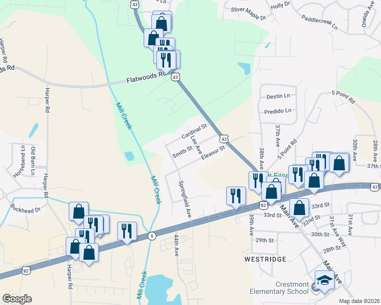 map of restaurants, bars, coffee shops, grocery stores, and more near 4205 Eleanor Street in Northport