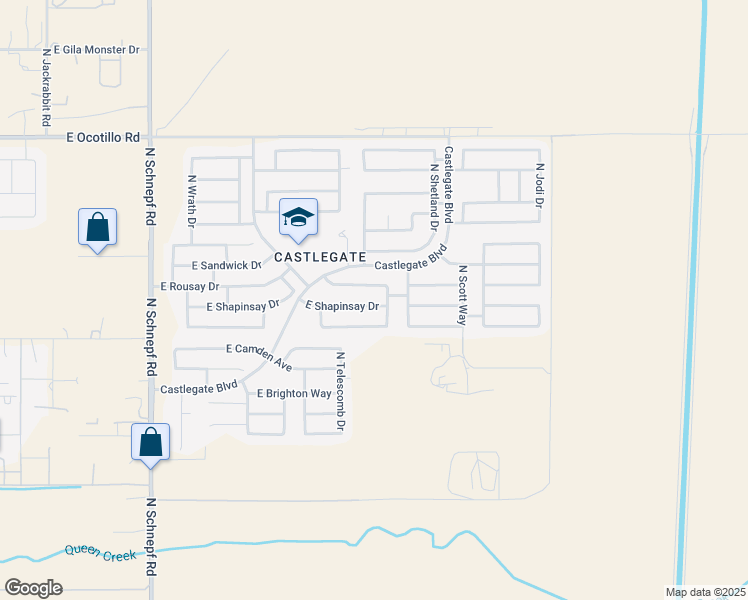 map of restaurants, bars, coffee shops, grocery stores, and more near 4322 East Shapinsay Drive in Queen Creek