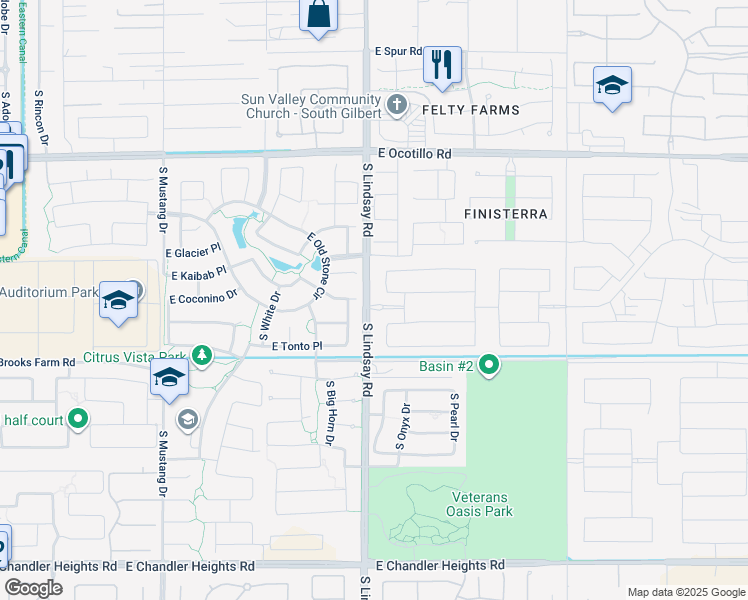 map of restaurants, bars, coffee shops, grocery stores, and more near 22609 South Lindsay Road in Chandler