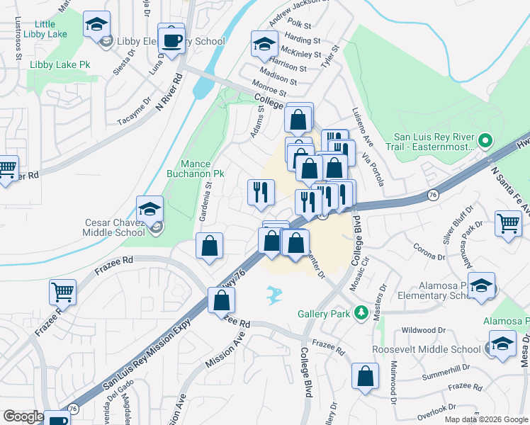 map of restaurants, bars, coffee shops, grocery stores, and more near 297 Sorrel Tree Place in Oceanside