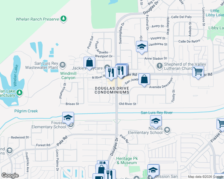 map of restaurants, bars, coffee shops, grocery stores, and more near 625 Sumner Way in Oceanside