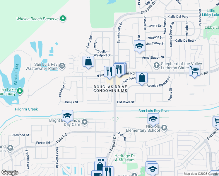 map of restaurants, bars, coffee shops, grocery stores, and more near 530 Big Bend Way in Oceanside