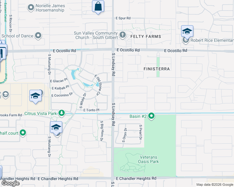 map of restaurants, bars, coffee shops, grocery stores, and more near 22609 South Lindsay Road in Chandler