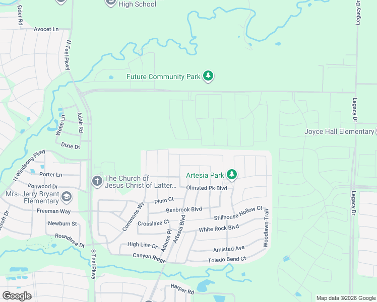 map of restaurants, bars, coffee shops, grocery stores, and more near 16304 Bidwell Park Drive in Prosper