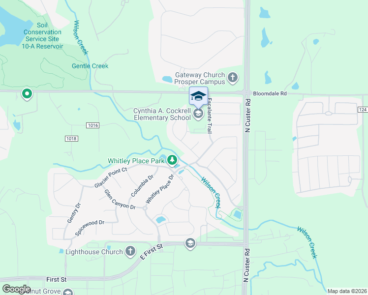 map of restaurants, bars, coffee shops, grocery stores, and more near 851 Cliff Creek Drive in Prosper