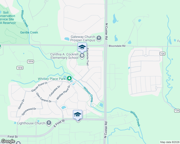 map of restaurants, bars, coffee shops, grocery stores, and more near 4242 Rocky Ford Drive in Prosper