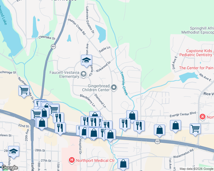 map of restaurants, bars, coffee shops, grocery stores, and more near 805 Greystone Street in Northport