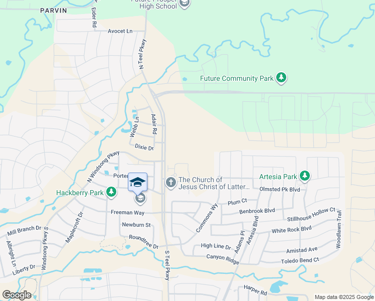 map of restaurants, bars, coffee shops, grocery stores, and more near 2134 South Teel Parkway in Prosper