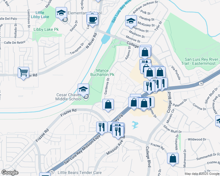 map of restaurants, bars, coffee shops, grocery stores, and more near 4768 Sequoia Place in Oceanside