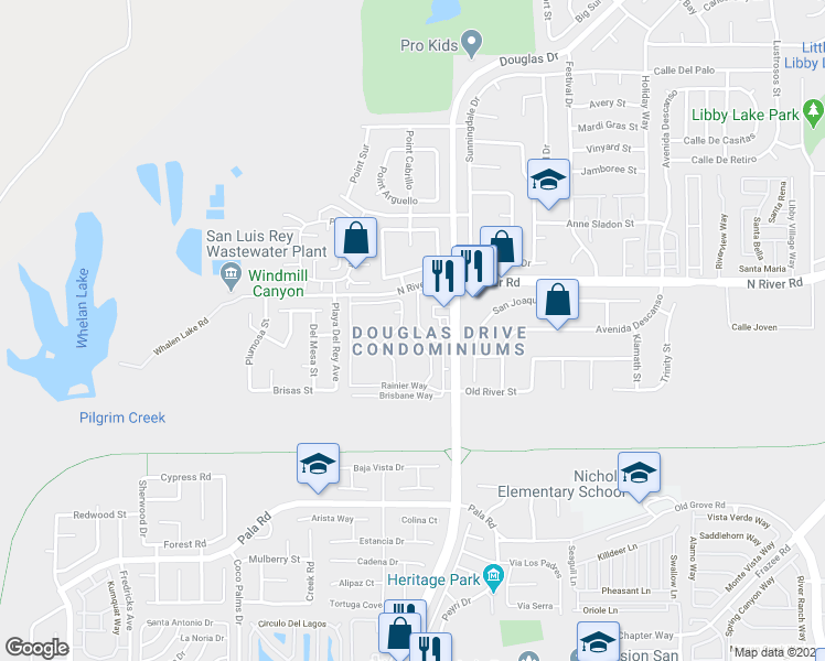 map of restaurants, bars, coffee shops, grocery stores, and more near 530 Big Bend Way in Oceanside
