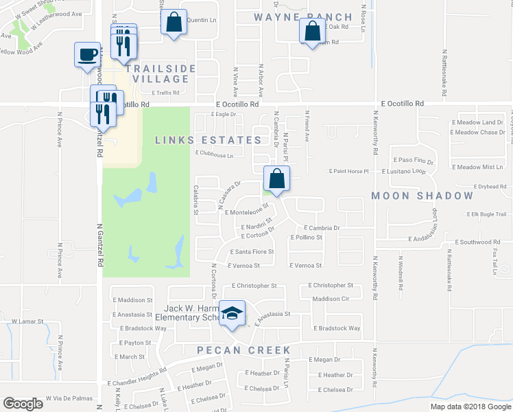 map of restaurants, bars, coffee shops, grocery stores, and more near 1034 East Monteleone Street in Queen Creek