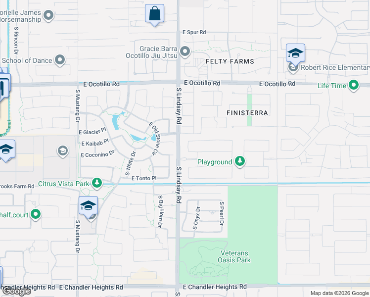 map of restaurants, bars, coffee shops, grocery stores, and more near 22613 South Lindsay Road in Chandler