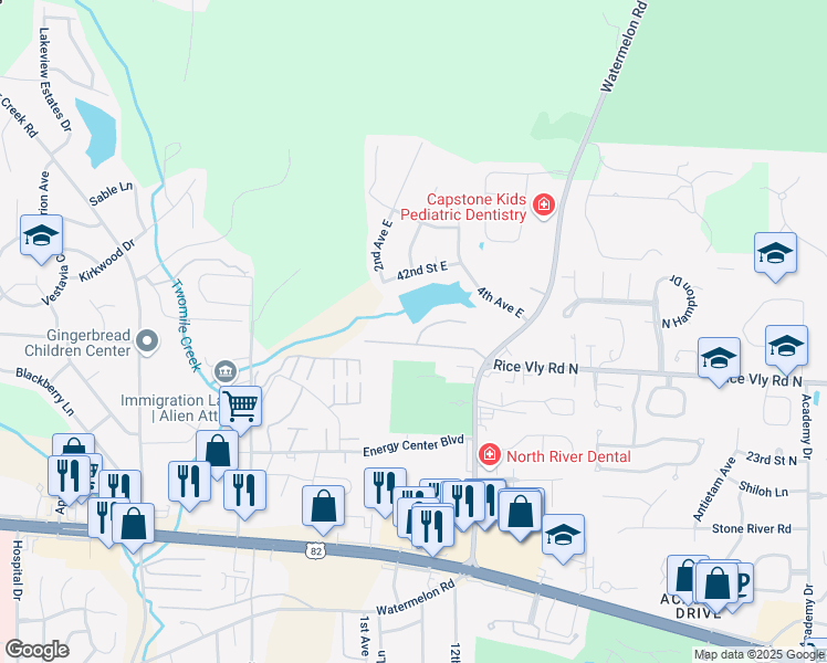 map of restaurants, bars, coffee shops, grocery stores, and more near 3914 Watermelon Road in Northport