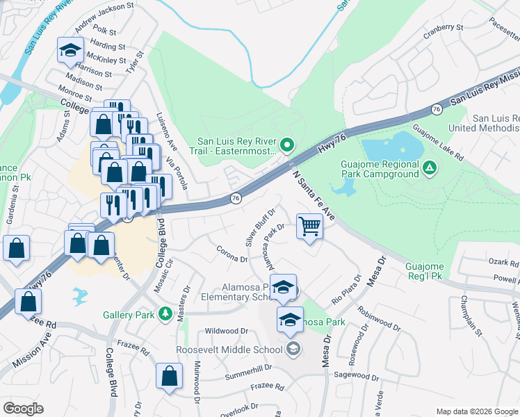 map of restaurants, bars, coffee shops, grocery stores, and more near 5086 Caspian Drive in Oceanside