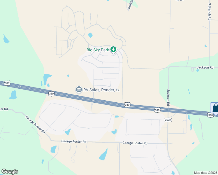 map of restaurants, bars, coffee shops, grocery stores, and more near U.S. 380 in Ponder