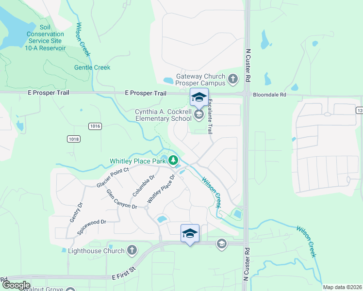 map of restaurants, bars, coffee shops, grocery stores, and more near 910 Cliff Creek Drive in Prosper