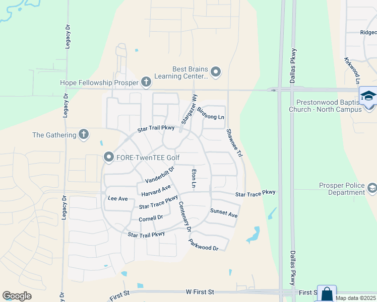 map of restaurants, bars, coffee shops, grocery stores, and more near 1800 Lexington Avenue in Prosper