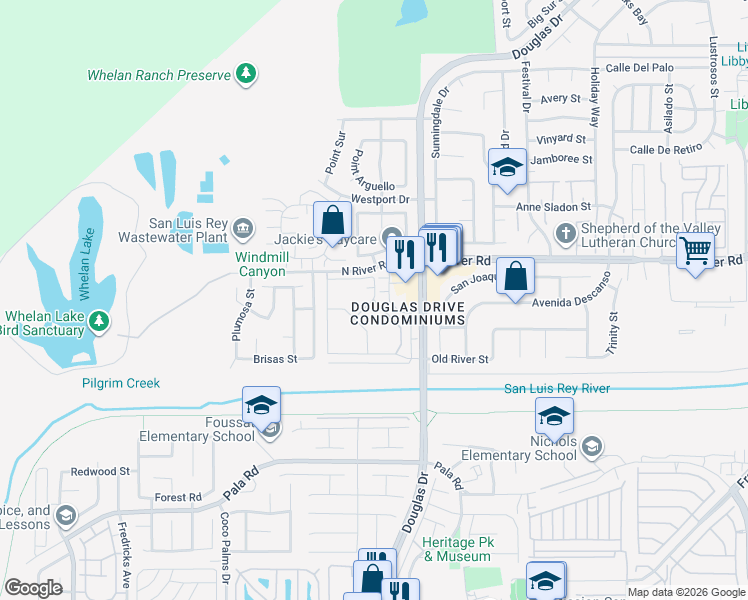map of restaurants, bars, coffee shops, grocery stores, and more near Big Bend Way in Oceanside