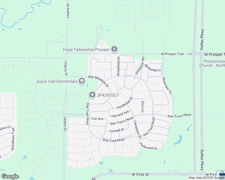 map of restaurants, bars, coffee shops, grocery stores, and more near 800 Star Meadow Drive in Prosper