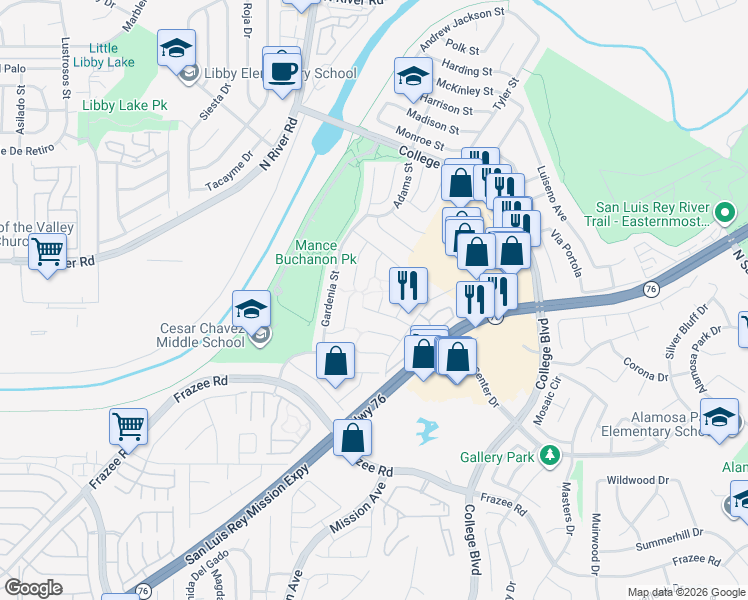 map of restaurants, bars, coffee shops, grocery stores, and more near 4827 Sagina Court in Oceanside