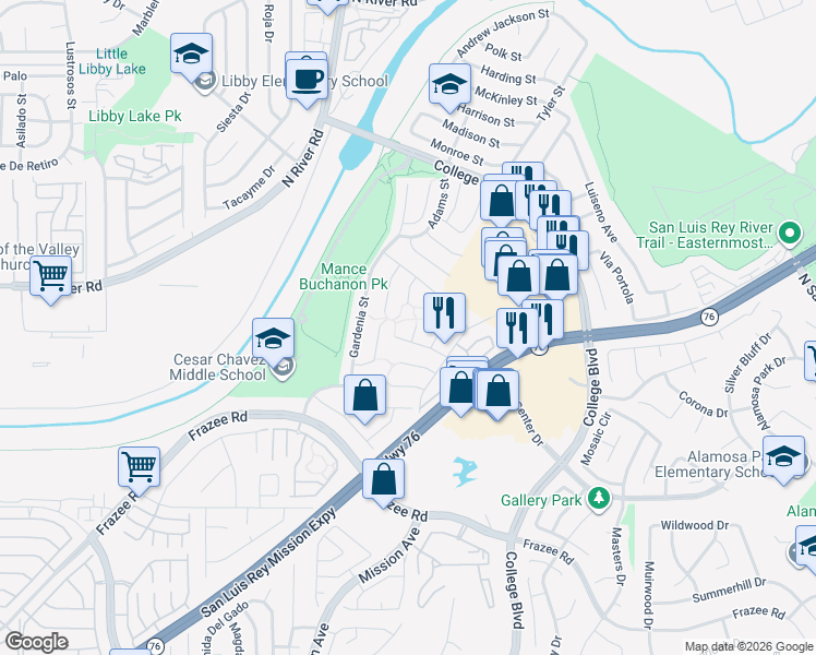 map of restaurants, bars, coffee shops, grocery stores, and more near 4827 Sagina Court in Oceanside