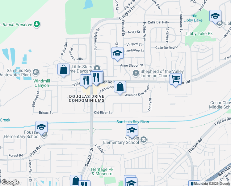 map of restaurants, bars, coffee shops, grocery stores, and more near 4445 San Joaquin Street in Oceanside