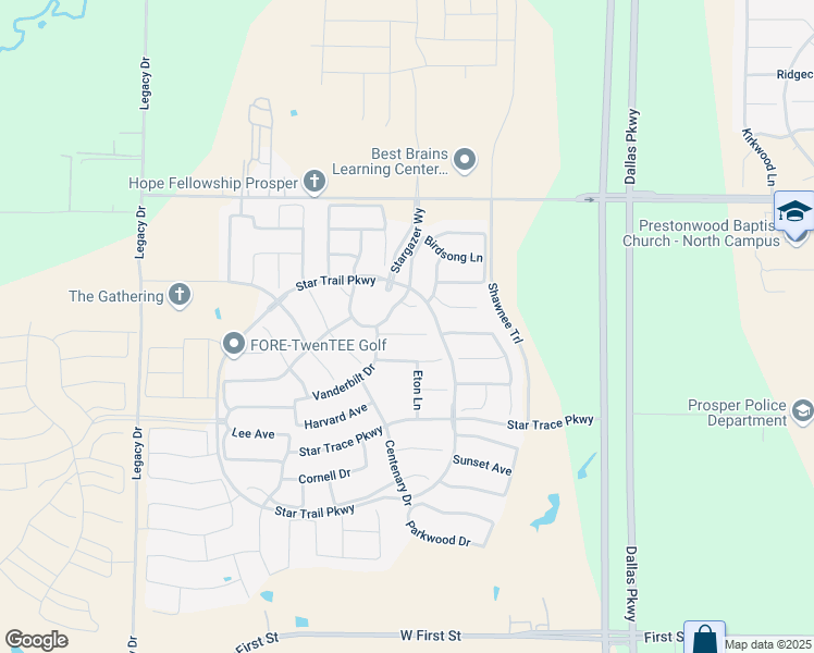 map of restaurants, bars, coffee shops, grocery stores, and more near 1800 Lexington Avenue in Prosper