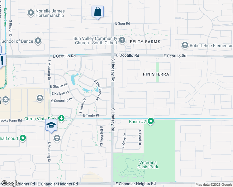 map of restaurants, bars, coffee shops, grocery stores, and more near 22613 South Lindsay Road in Chandler