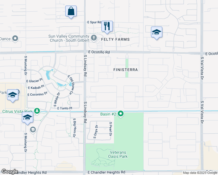 map of restaurants, bars, coffee shops, grocery stores, and more near 4201 East Kaibab Place in Chandler