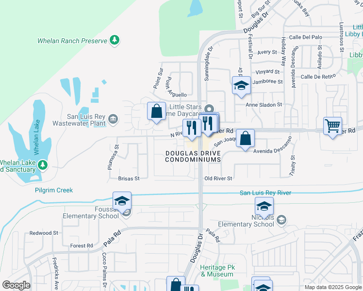 map of restaurants, bars, coffee shops, grocery stores, and more near 645 Sumner Way in Oceanside