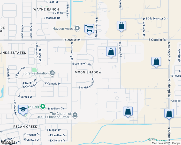 map of restaurants, bars, coffee shops, grocery stores, and more near 40235 North Fjord Street in Queen Creek