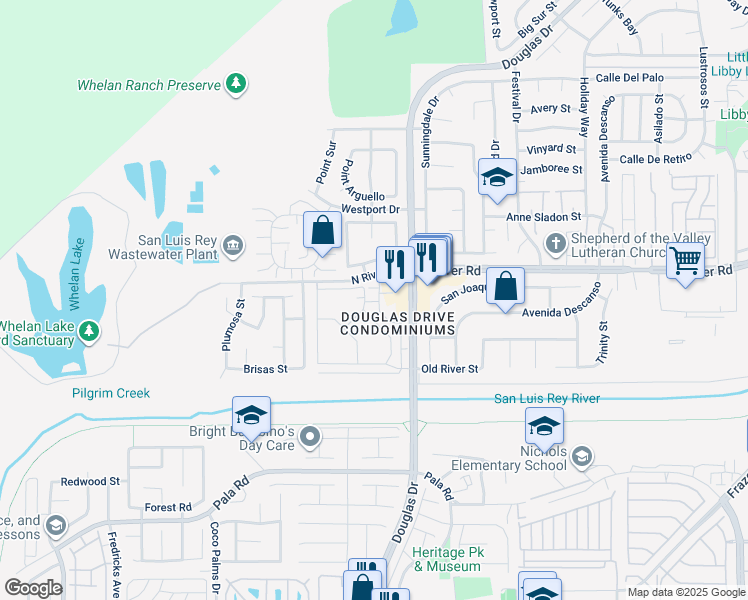 map of restaurants, bars, coffee shops, grocery stores, and more near 645 Sumner Way in Oceanside