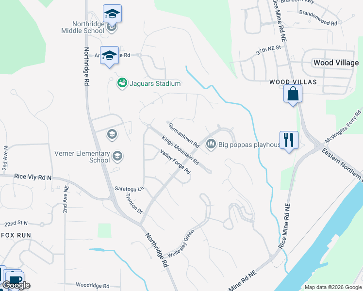 map of restaurants, bars, coffee shops, grocery stores, and more near 1100 Kings Mountain Road in Tuscaloosa