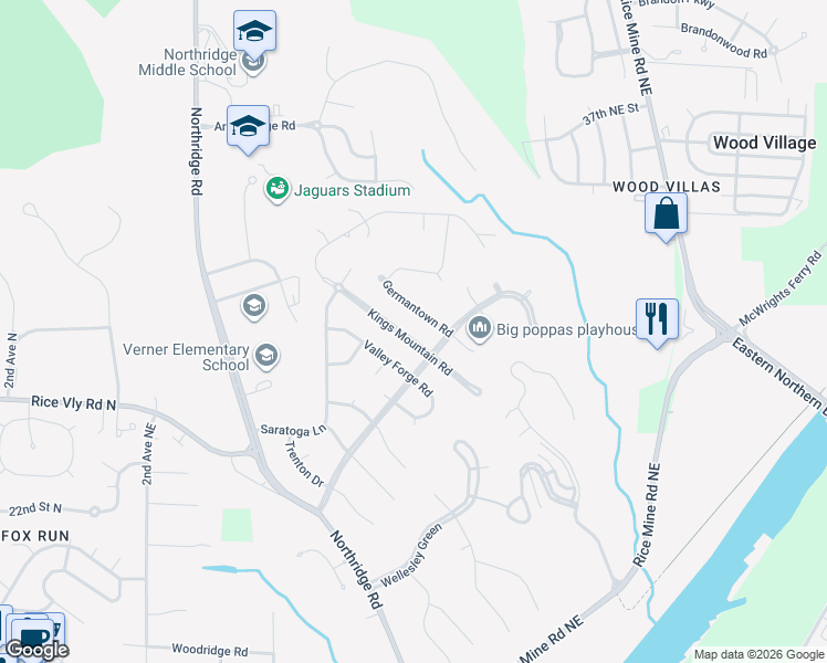 map of restaurants, bars, coffee shops, grocery stores, and more near 1100 Kings Mountain Road in Tuscaloosa