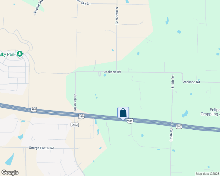 map of restaurants, bars, coffee shops, grocery stores, and more near 13435 Jackson Road in Krum