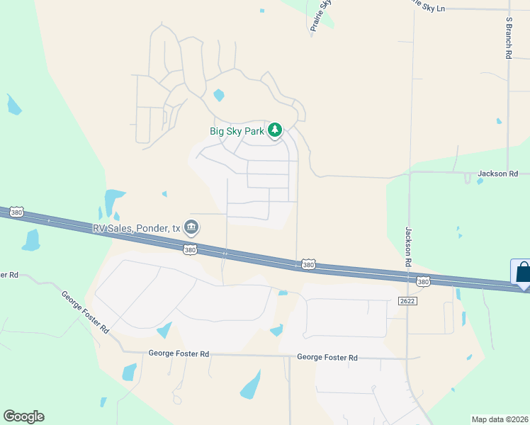 map of restaurants, bars, coffee shops, grocery stores, and more near U.S. 380 in Ponder