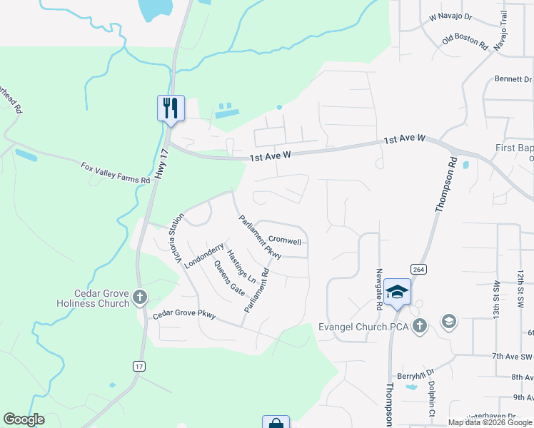 map of restaurants, bars, coffee shops, grocery stores, and more near 417 Ramsgate Drive in Alabaster