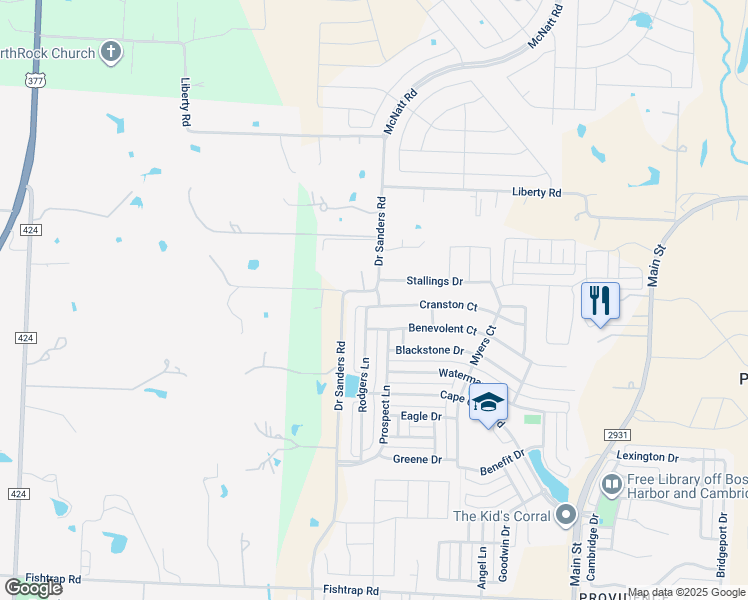 map of restaurants, bars, coffee shops, grocery stores, and more near 8909 Cranston Court in Aubrey