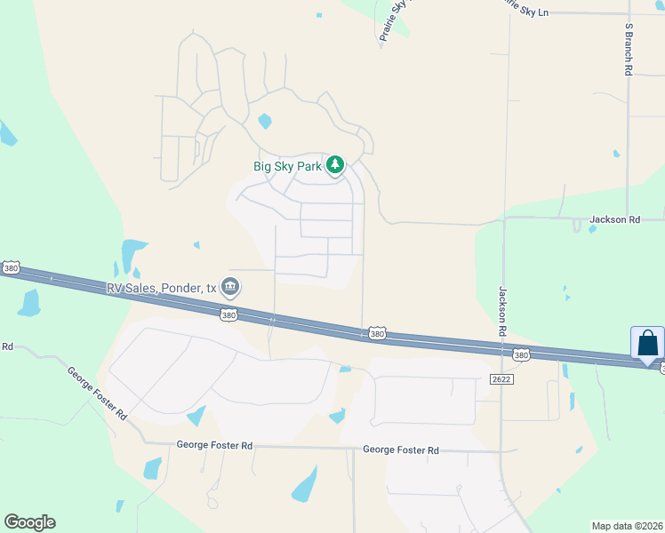 map of restaurants, bars, coffee shops, grocery stores, and more near U.S. 380 in Ponder