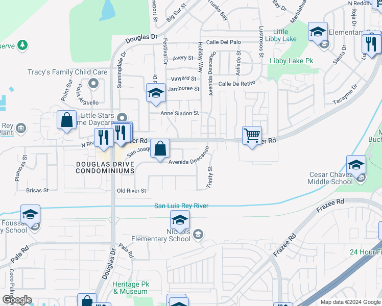 map of restaurants, bars, coffee shops, grocery stores, and more near 4475 San Joaquin Street in Oceanside