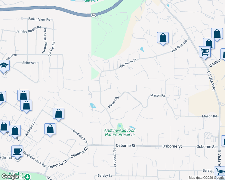 map of restaurants, bars, coffee shops, grocery stores, and more near 253 Neil Terrace in Vista