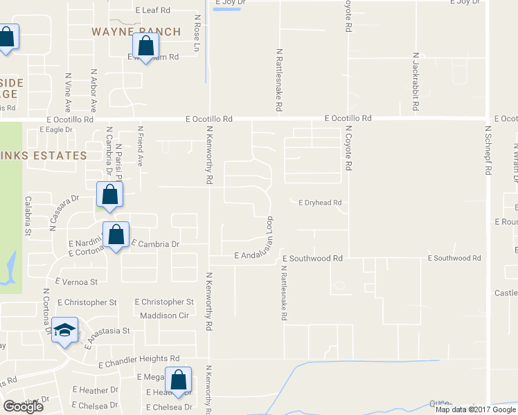map of restaurants, bars, coffee shops, grocery stores, and more near 40235 N Fjord St in Queen Creek